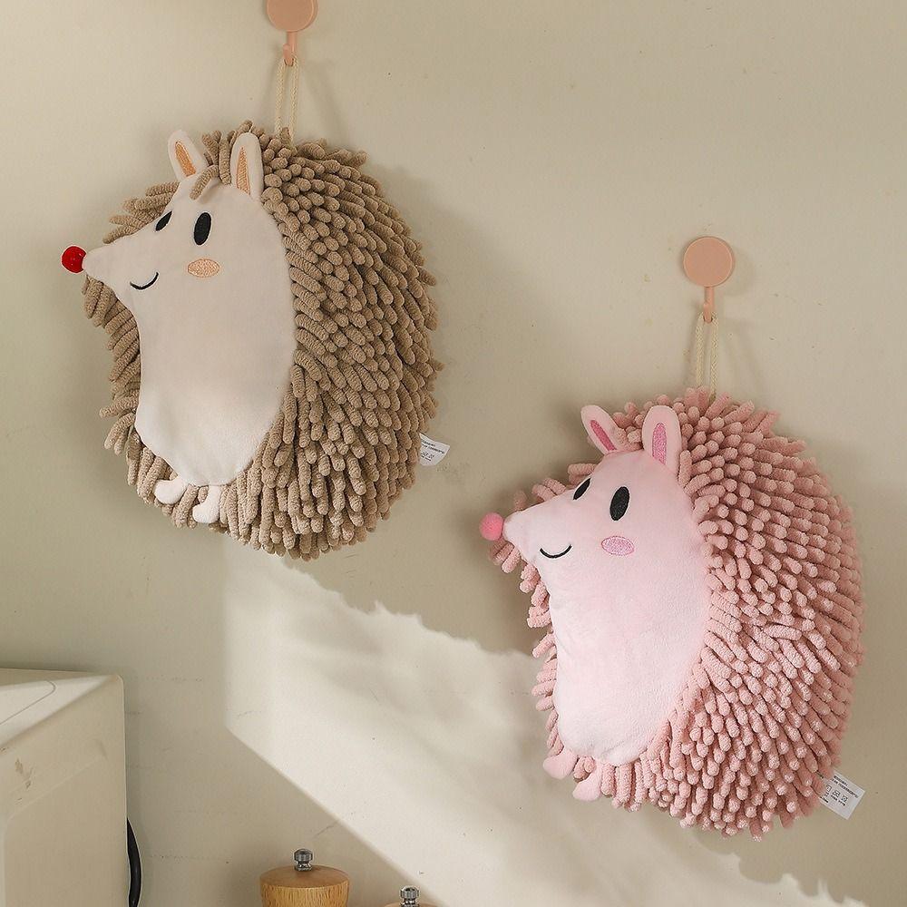 Creative Chenille Hand Towel Soft Quick Drying Cleaning Cloth Cartoon Hedgehog Hanging Kitchen Handkerchief for Kitchen
