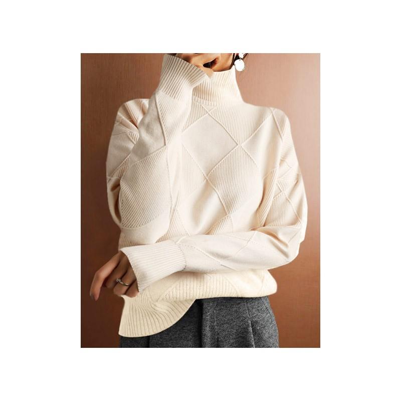 Womens Loose Turtleneck Knit Sweater Casual Warm Solid Color Pullover Fall Winter