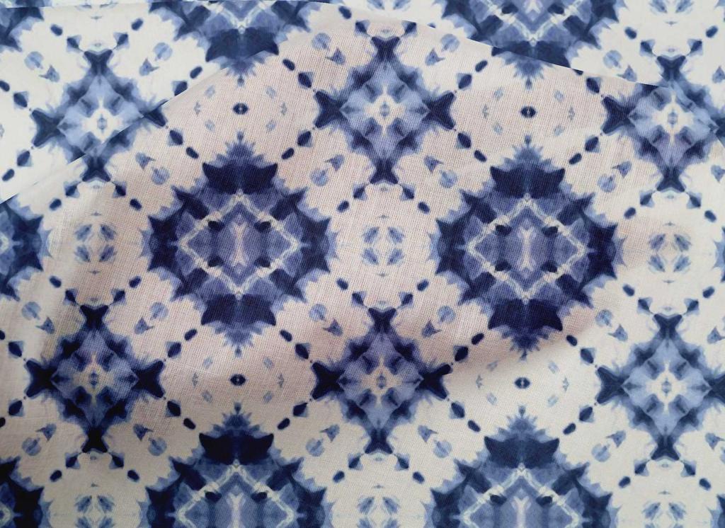 oneOone Cotton Poplin Navy Blue Fabric Check Shibori Sewing Fabric By The Yard Printed Diy Clothing Sewing Supplies 42 Inch