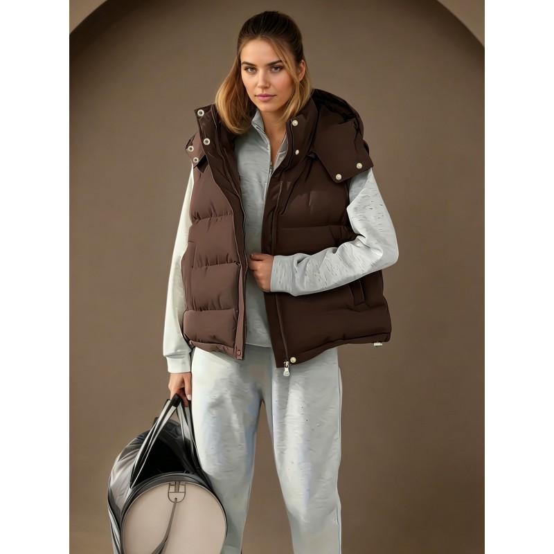 Womens Warm Puffer Vest With Hood