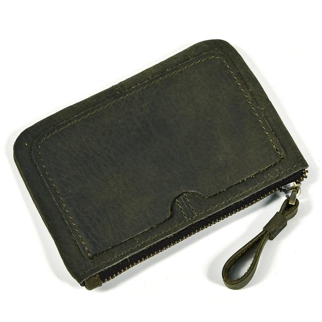 New Men Genuine Leather Zipper Coin Wallet Natural Leather Short Purse Card Holder Cash Clutch Wallet With Key Ring