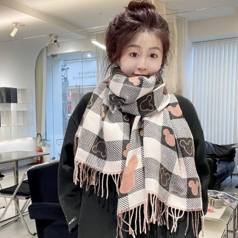 New autumn and winter Mickey plaid imitation cashmere scarf women's fashion versatile thickened warm two-sided shawl tide