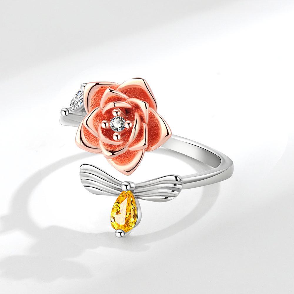 Rose Flower Adjustable Ring For Women With Copper Material And Elegant Design