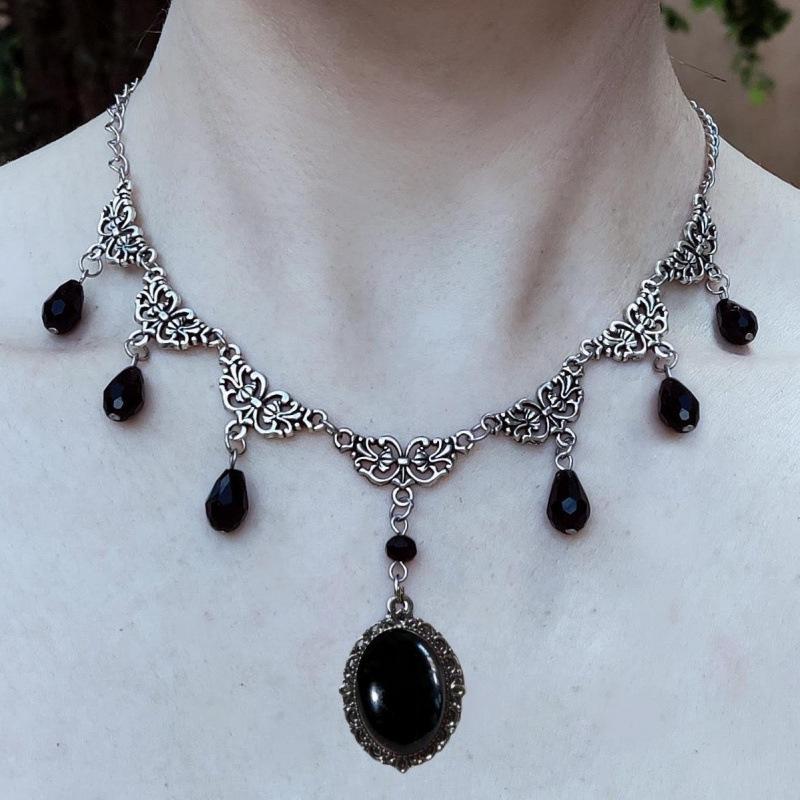 Gothic Punk Original Black Teardrop Glass Necklace