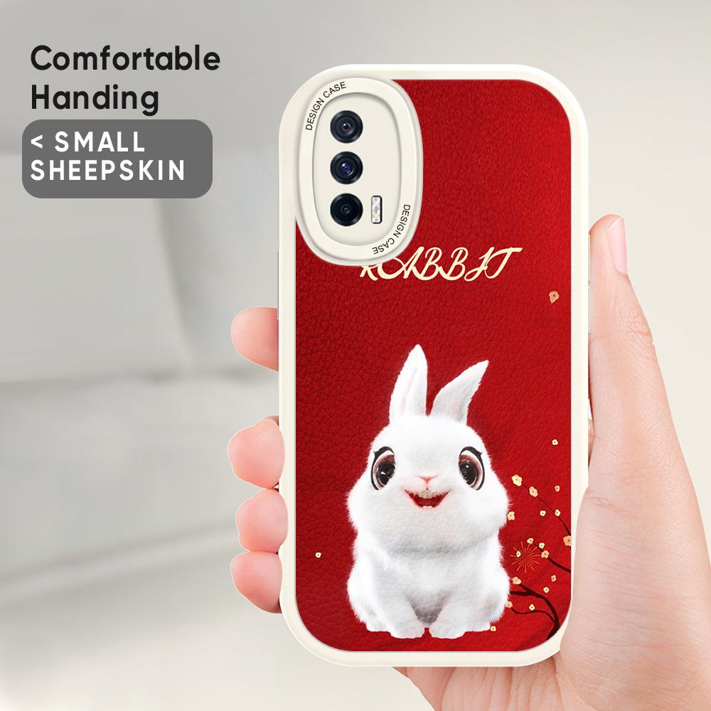 Slim Spring Festival Gala Mascot Rabbit Leather Back Casing PU Leather Cover Phone Case for OPPO Reno Realme OnePlus