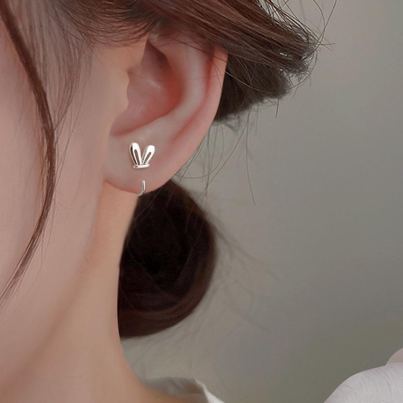 Cute Rabbit Ear Stud Earrings Female Playful Design Sleeping Free Earrings Hollow Rabbit Ear Hook
