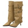 Rich and Noble with Pointed Boots, Spice Girl Style Design, Belt Buckle, High-heeled Boots, Thin and Versatile High Trouser Boots