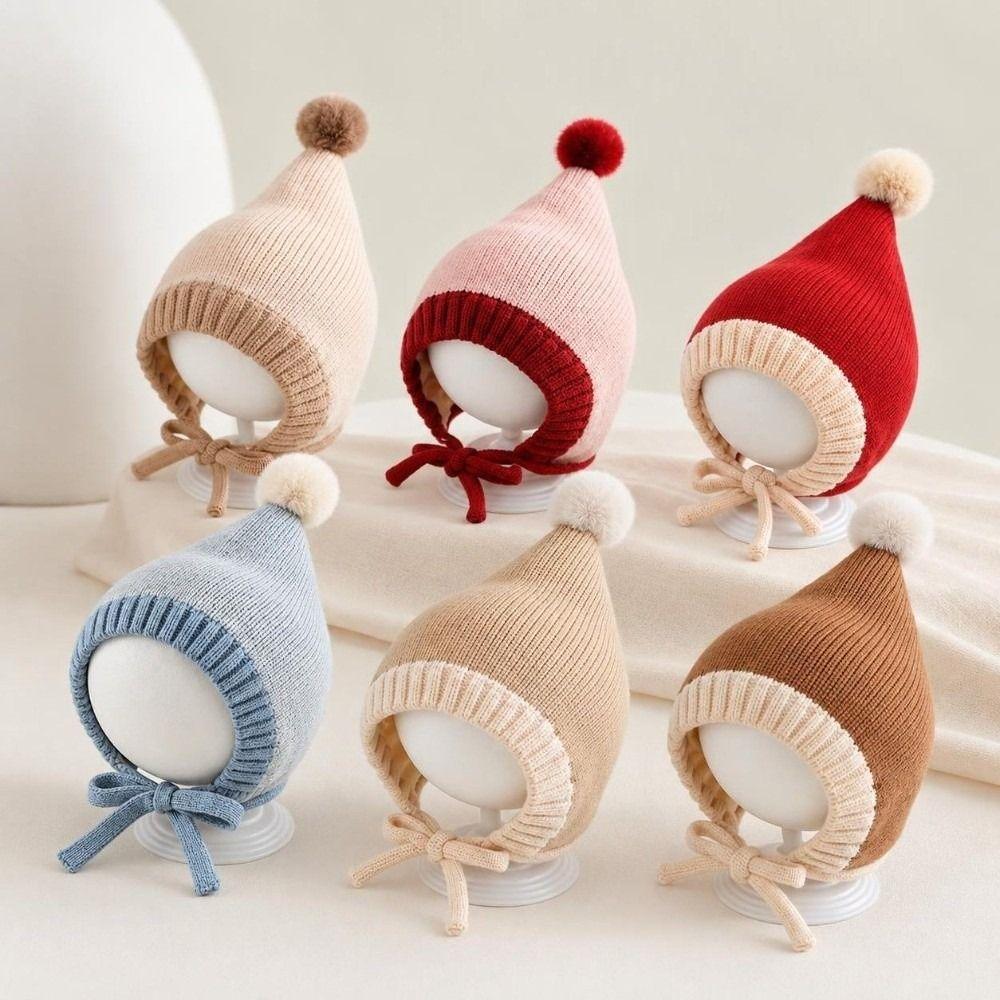 Cute Pompom Knitted Hat Thickened Toddler Beanie Fashion Ear Flap Hat Outdoor Play