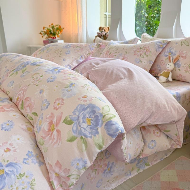 Small fresh pastoral cotton printing four-piece series bed sheet family student dormitory four-piece set