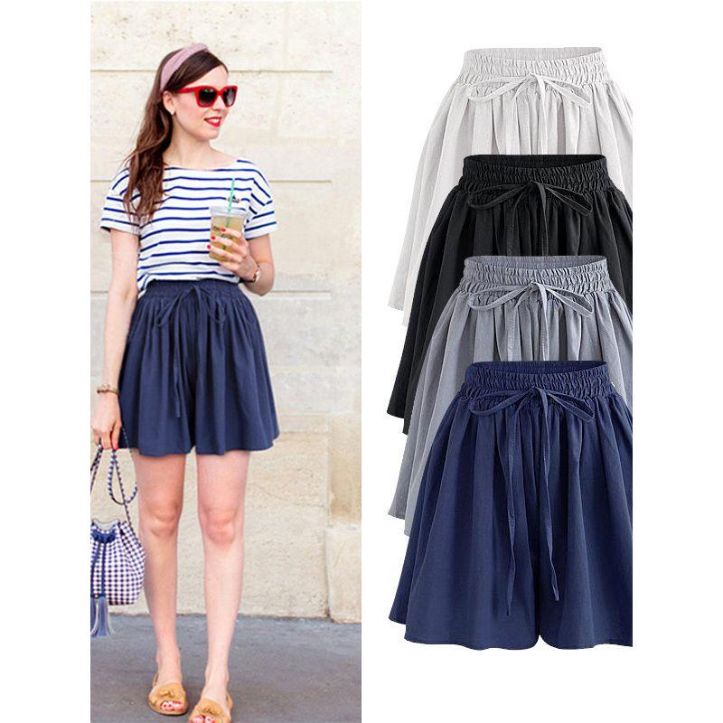 Solid-Color Striped Single-Layer Culotes Solid Lace-up Single Layer Culottes Women