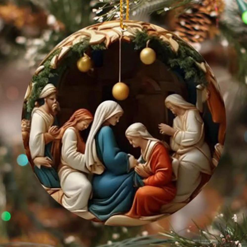 Religious Art 2D Flat Jesus Birth Pendant Relief Effect Sign Ornaments Nativity Scene Decoration Acrylic Christmas Ideal Decor