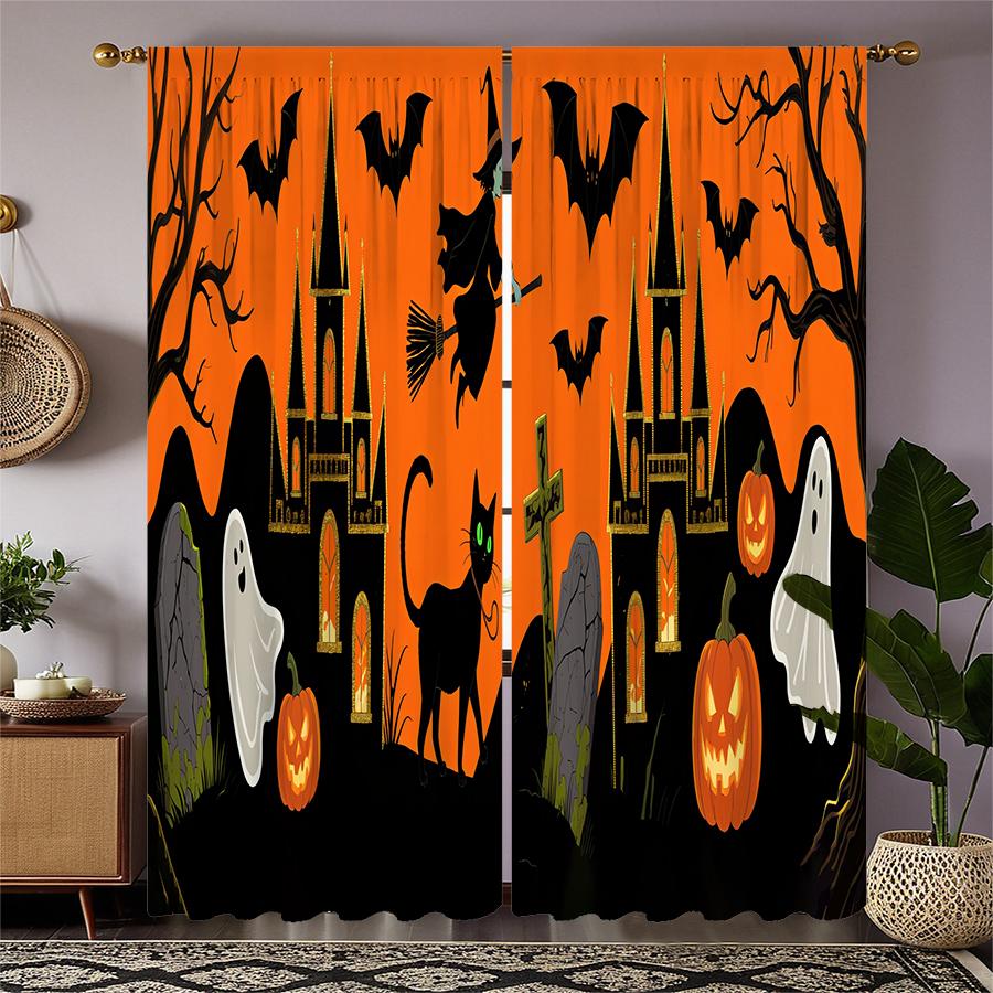 Christmas Witch Ghost Printed Curtains Pole Bag Decorations Daily Home Room Curtain Polyester