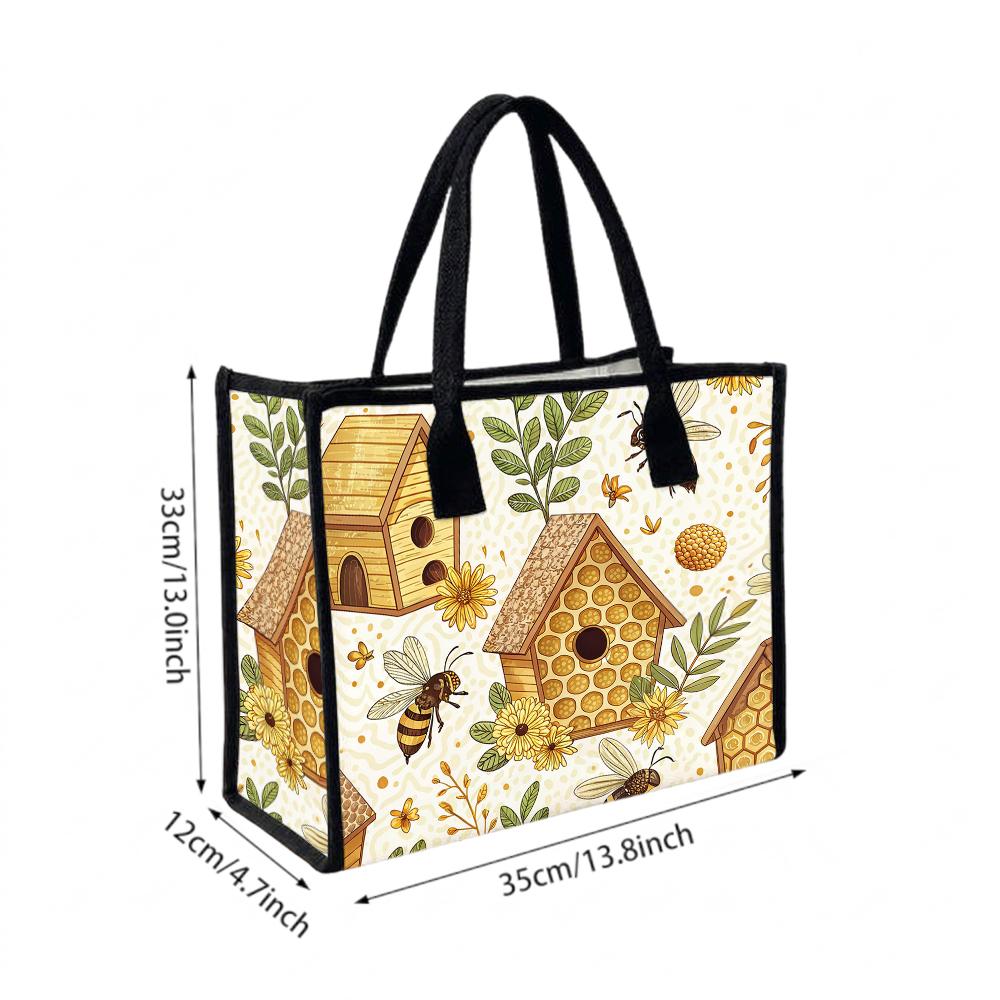Cute Bee Pattern Tote Bag Casual Handbag for Daily Shopping