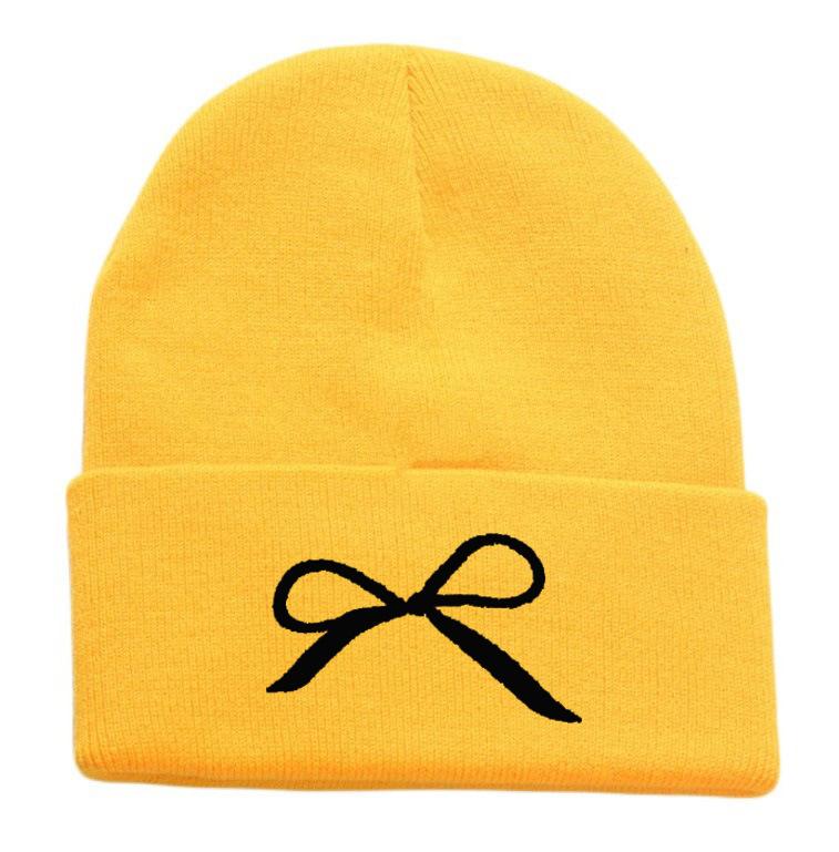 Bow Embroidered Flower Knitted Hat Versatile Wool Hat Outdoor Riding Pullover Hat