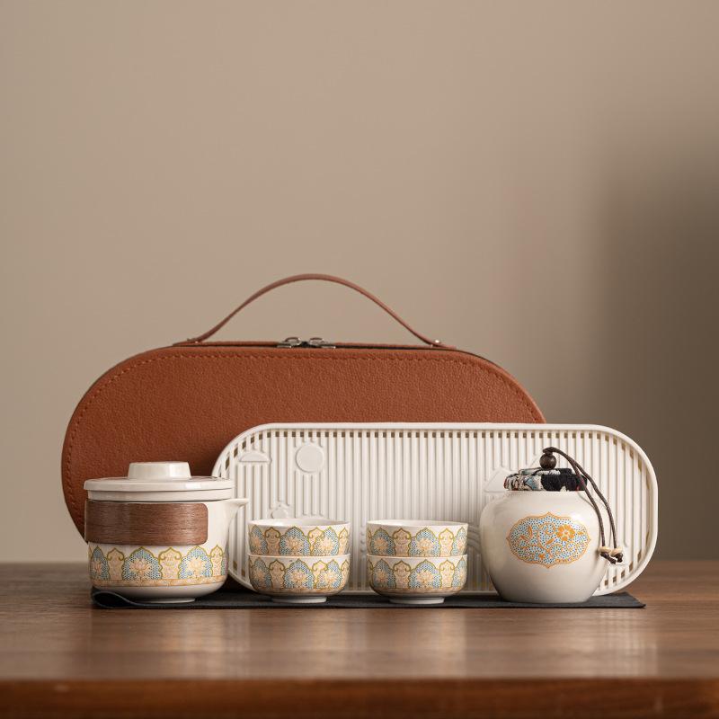 Travel tea set, one pot and four cups set, light luxury and convenient, high-end out-of-home advertising, business activities, gifts can be printed