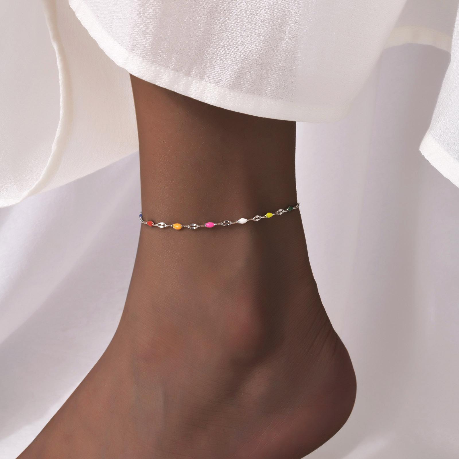 Summer  Anklet Bracelet on Leg  with Candy Beaded,bohemian Lace Chain Anklet for Women, Stainless Steel Beach Anklet