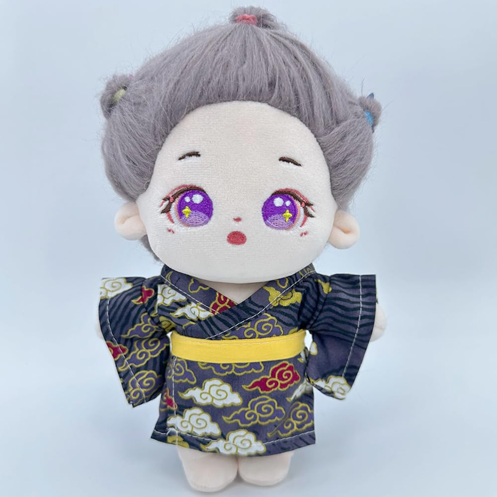 niannyyhouse Plush Clothes Girdle Kimono and Yukata Set Cotton Doll Doll Accessories 10cm/20cm Dress-Up (Black-10cm)