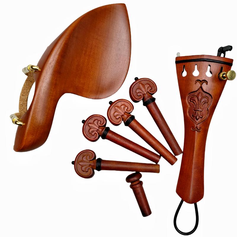 Beautiful Violin Accessories Set With Engrave, Carved 4/4 Fiddle Parts Fittings Pegs Tailpiece Chinrest
