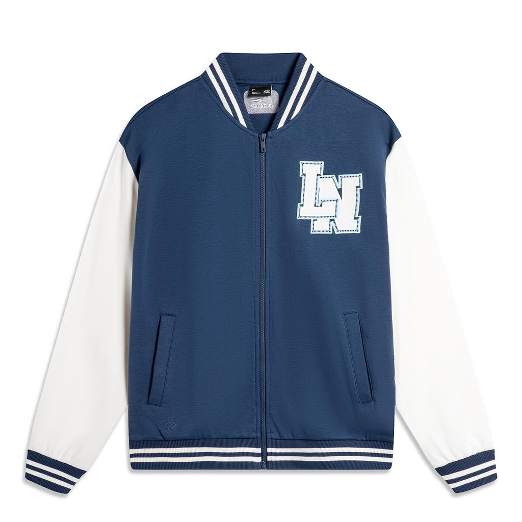 Li Ning Color Block Logo Print Knitted Jacket Men Jackets Deep-Navy AFDU553-2