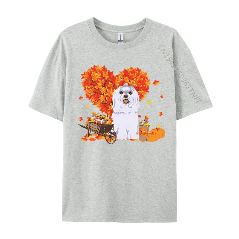 Maltese Autumn Tree Fall Leaves Pumpkin Tshirt Cotton Unisexs Tops Shirts Brand New Top Tshirts Brand Clothing