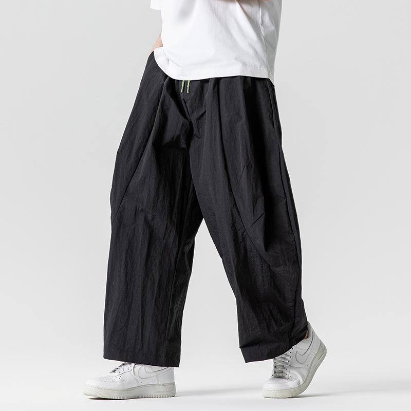 Wide Leg Pants Men's Summer Light Thin Solid Straight Casual Trousers Elastic Waist Harun Pant Loose Oversize Streetwear