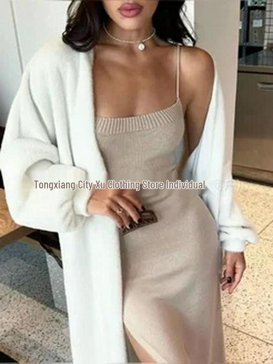 V-Neck Tie-up Waist Plush Cardigan - European & American 2026 Autumn/Winter Collection