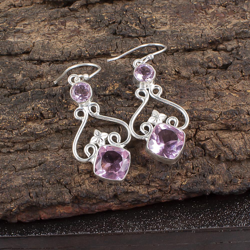 Morganite Gemstone Silver Earrings 1.60", 925 Sterling Silver Customize Dangle Jewelry For Women EE-18-11