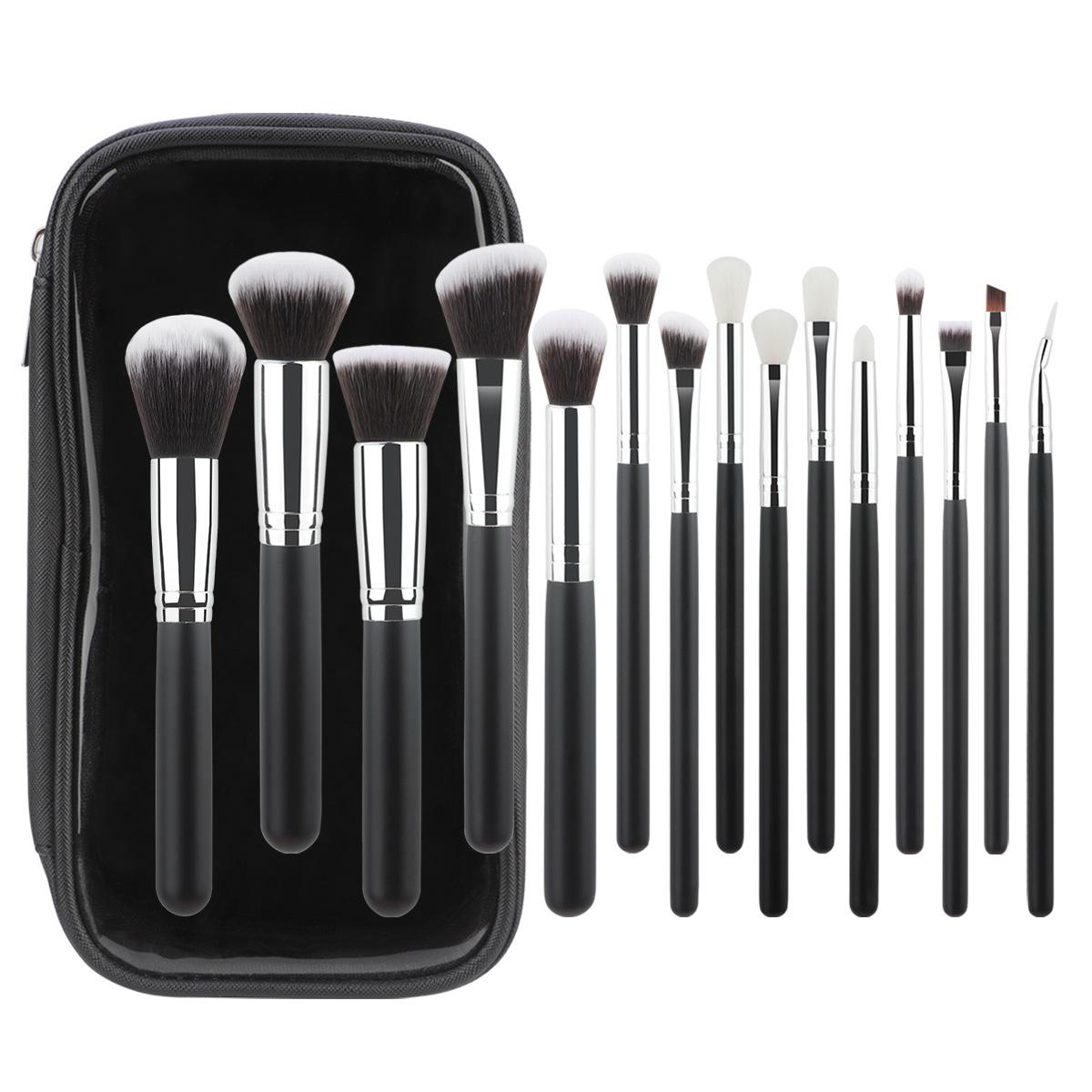 13/15 makeup brush set Cangzhou loose powder brush foundation eyeshadow brush with transparent waterproof brush bag beauty