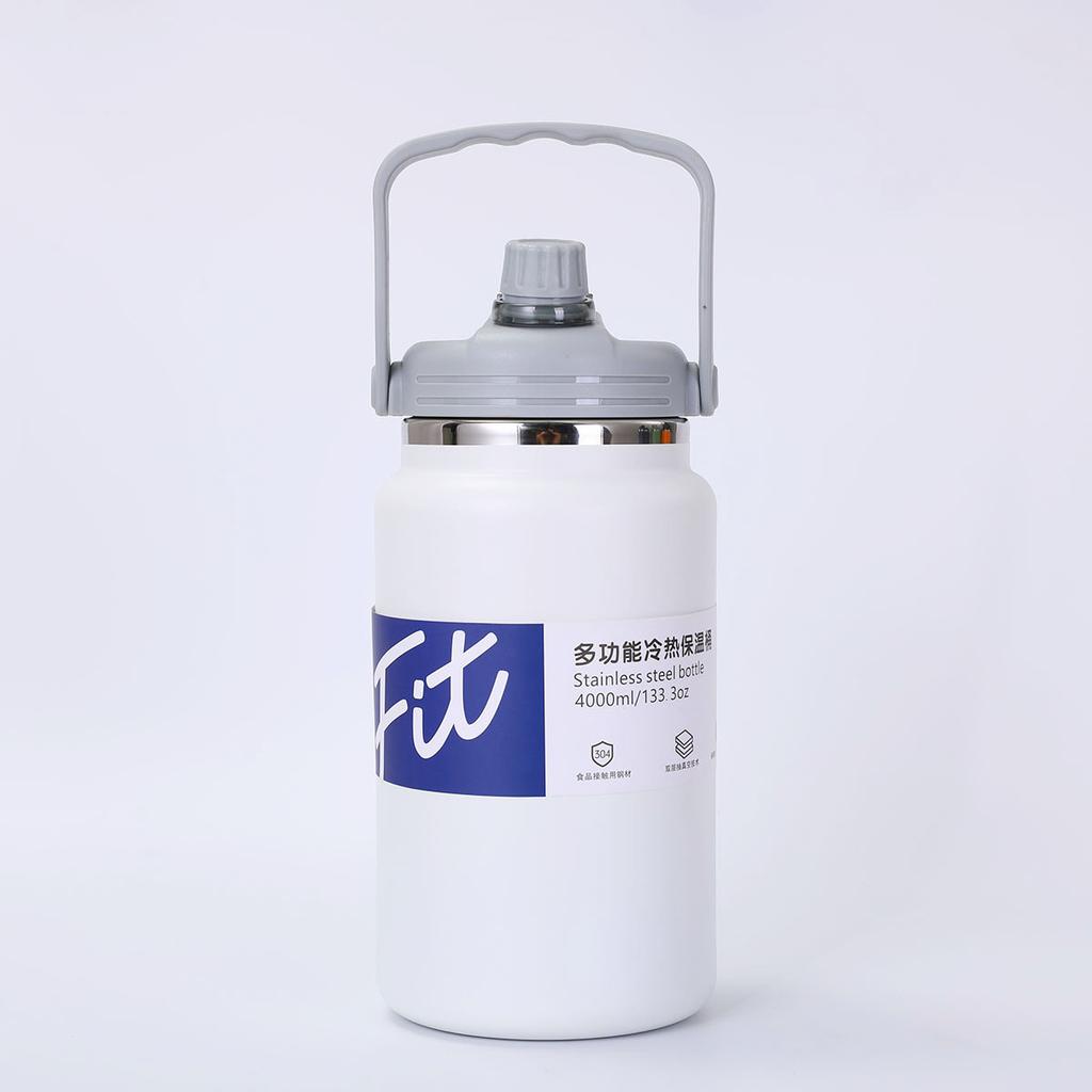 Large Capacity Cold Hot Insulation Bucket,  Stainless Steel Thermos Cup, Multi-functional Vacuum Flask, Sports Water Bottle, 4L