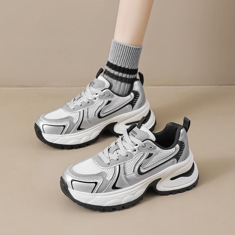 Augustine silver dad shoes women 2025 new summer retro college style platform mesh casual sneakers