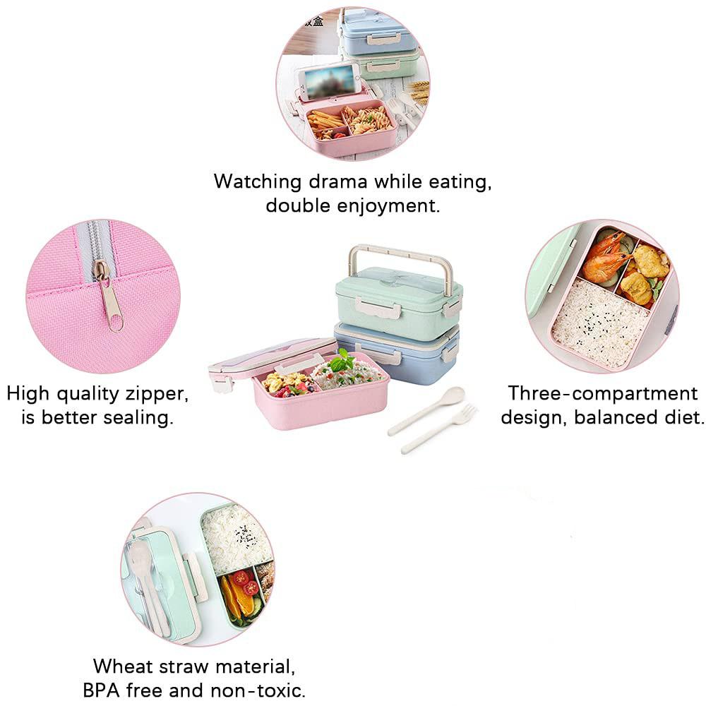 Bento Box Adult Lunch Box Containers Microwave Dishwasher Safe with 3 Compartment Leakproof Reusable Salad Snackle Box