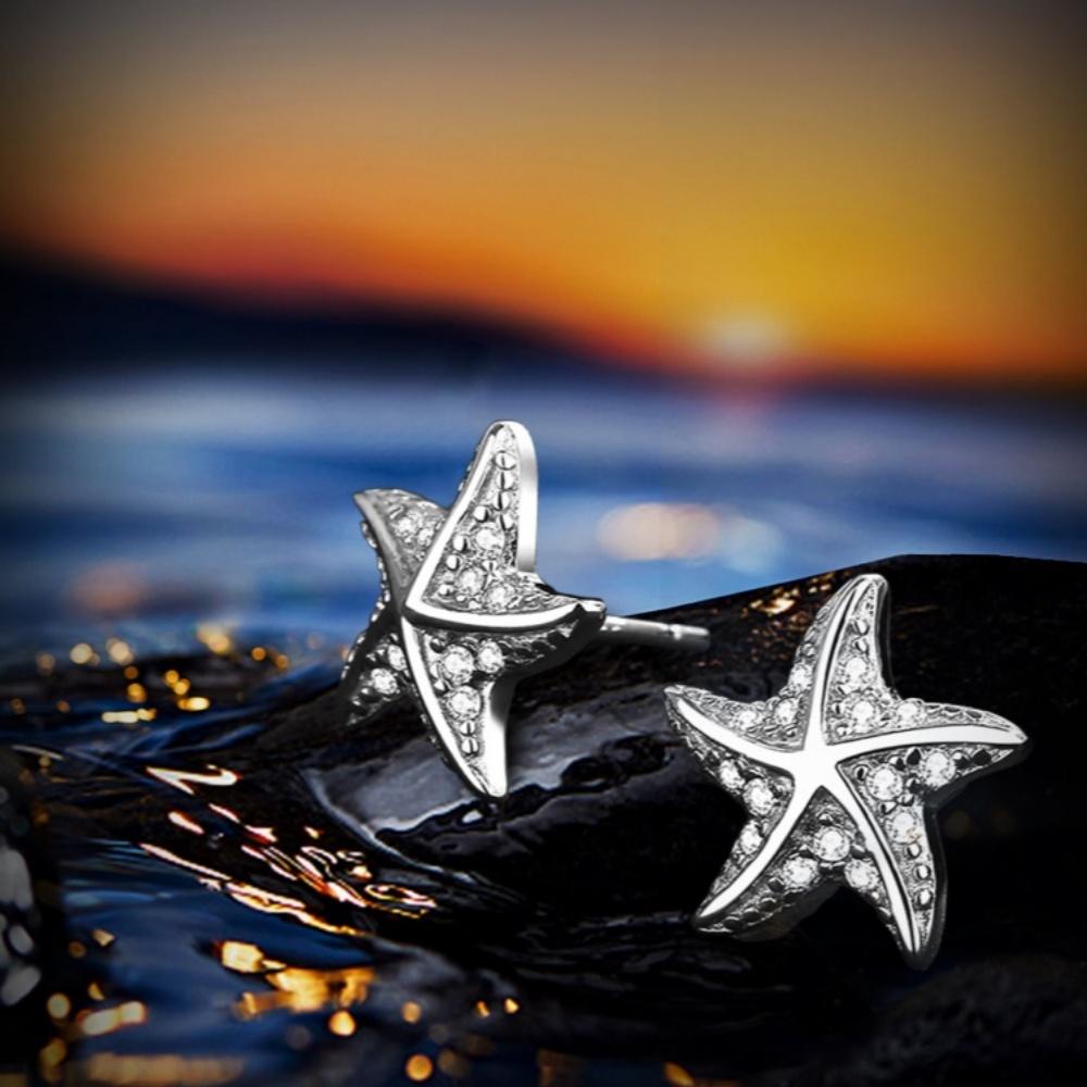 White Starfish Moissanite Stud Earrings Round Cut 925 Sterling Silver Earring
