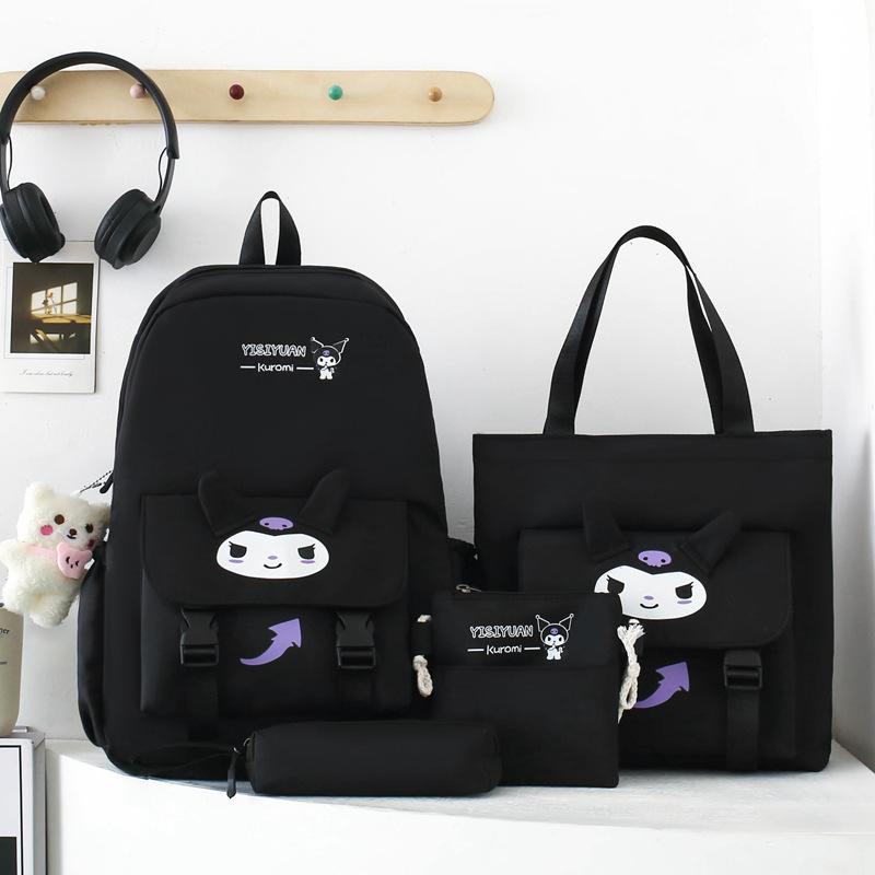 School bag new cartoon cute primary school schoolbag four-piece large-capacity middle school student backpack burden reduction casual backpack women