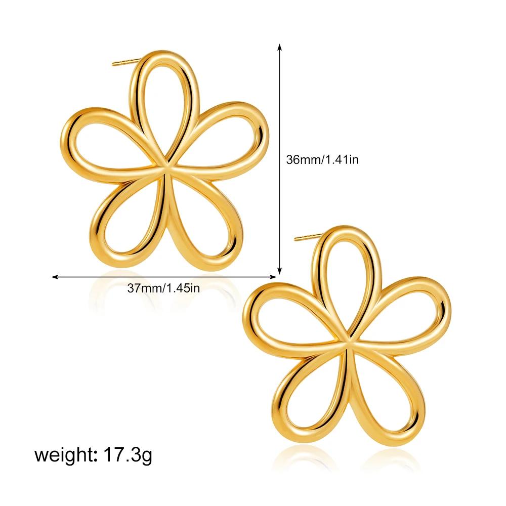 

New Trendy Hollow Flower Earrings for Women 18k Gold Plated Metal Petal Big Drop Earring Statement Fashion Zircon Gift