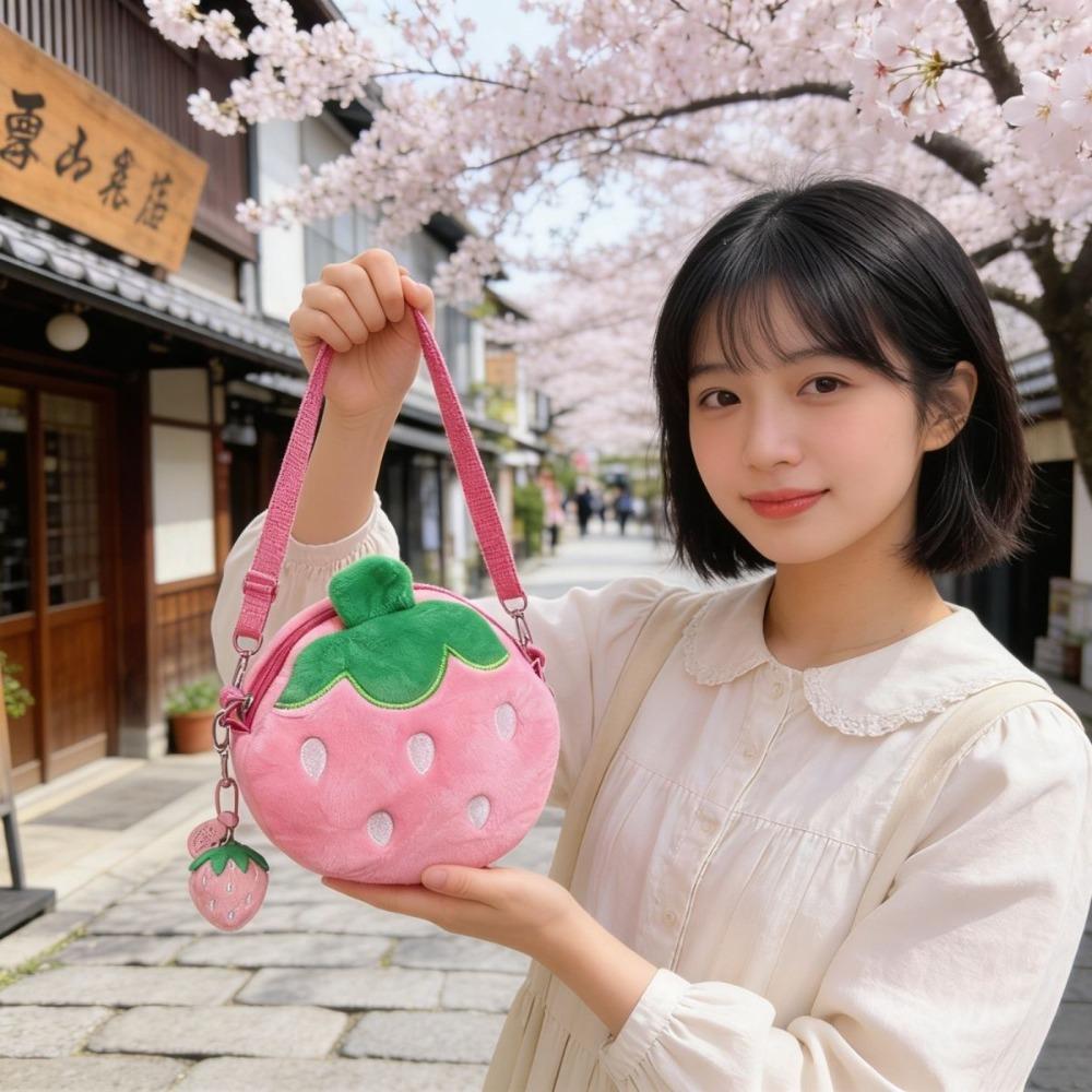 Adorable Cartoon Strawberry Shoulder Bag Mini Size Fruit Shape Crossbody Bag With Zipper Coin Purse For Kids, Adults