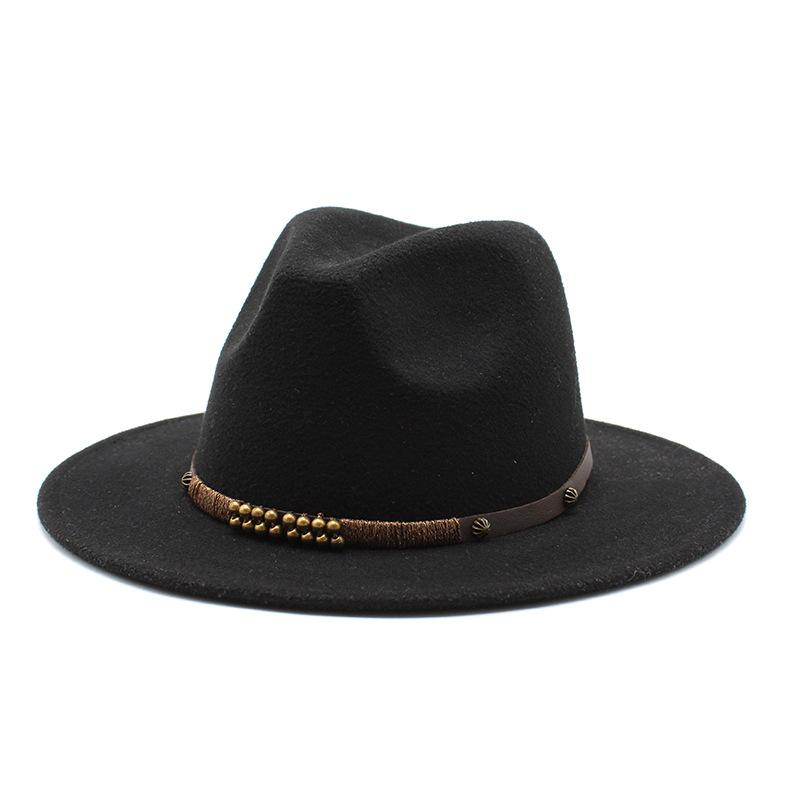Woolen Jazz Hat British Style Men'S And Women'S Retro Flat-Brimmed Hat Wool Felt Hat Big Brim Top Hat
