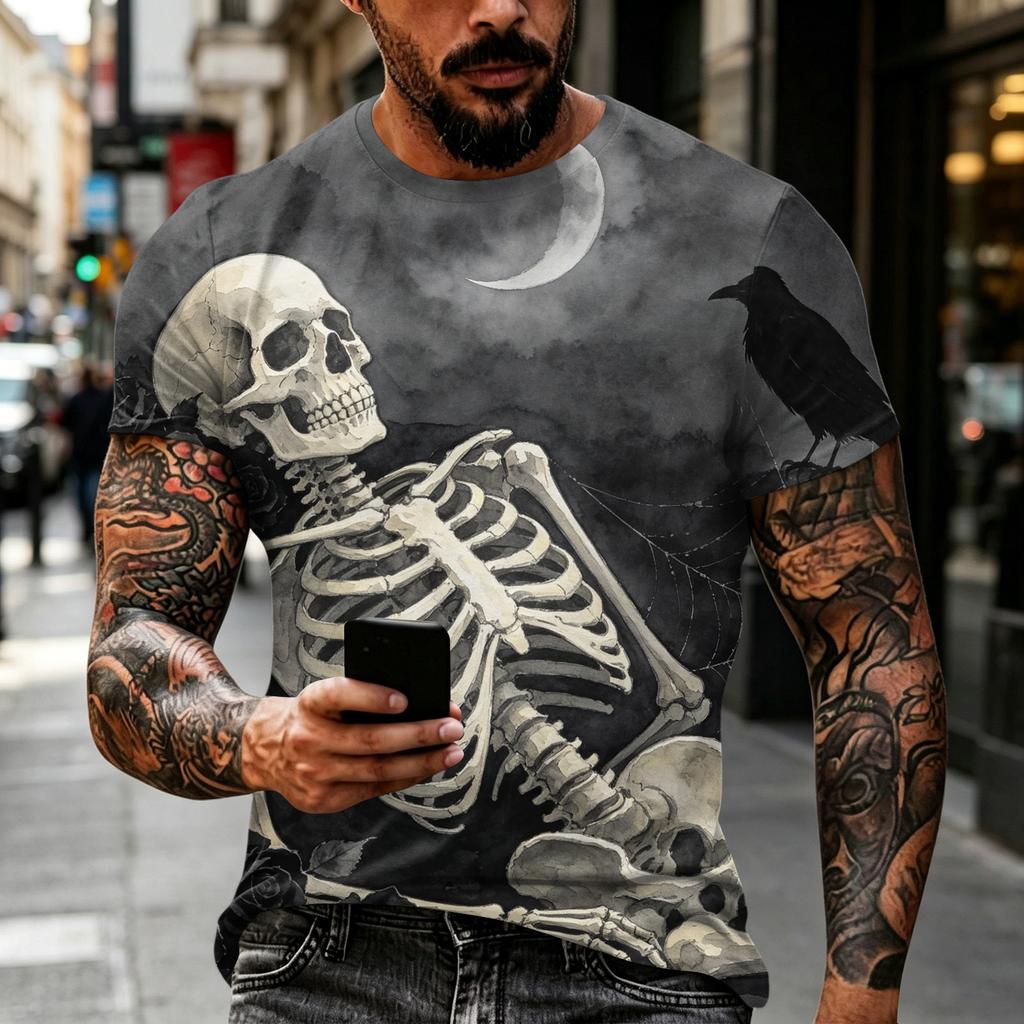 Men's Short Sleeve Halloween Print Round Neck T-Shirt for Casual Party Wear