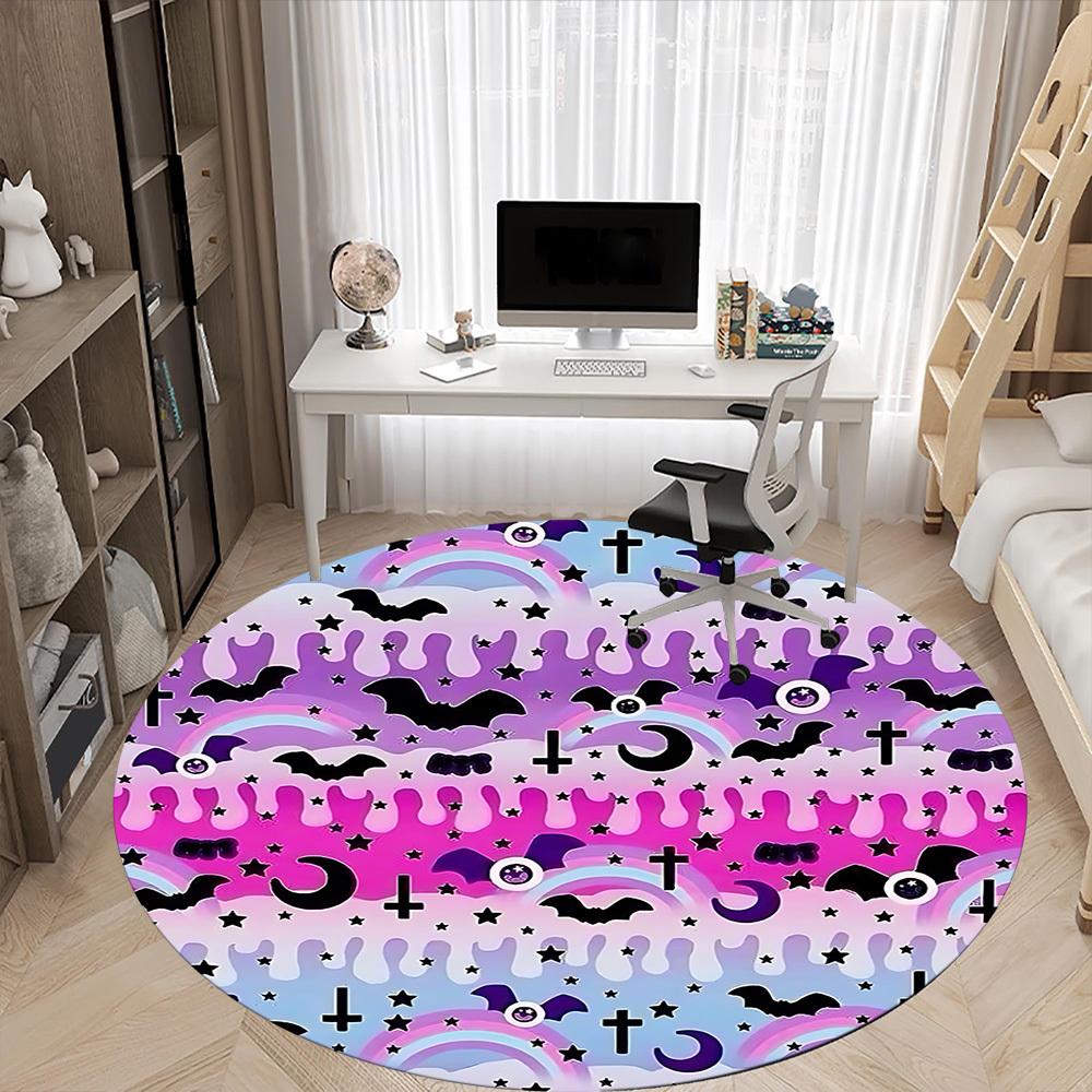 1pc Gothic Bat Office Round Rug, Non-slip, Soft and Durable Office Rug for Interior Decoration, Perfect for Office,Decoration yy260204049
