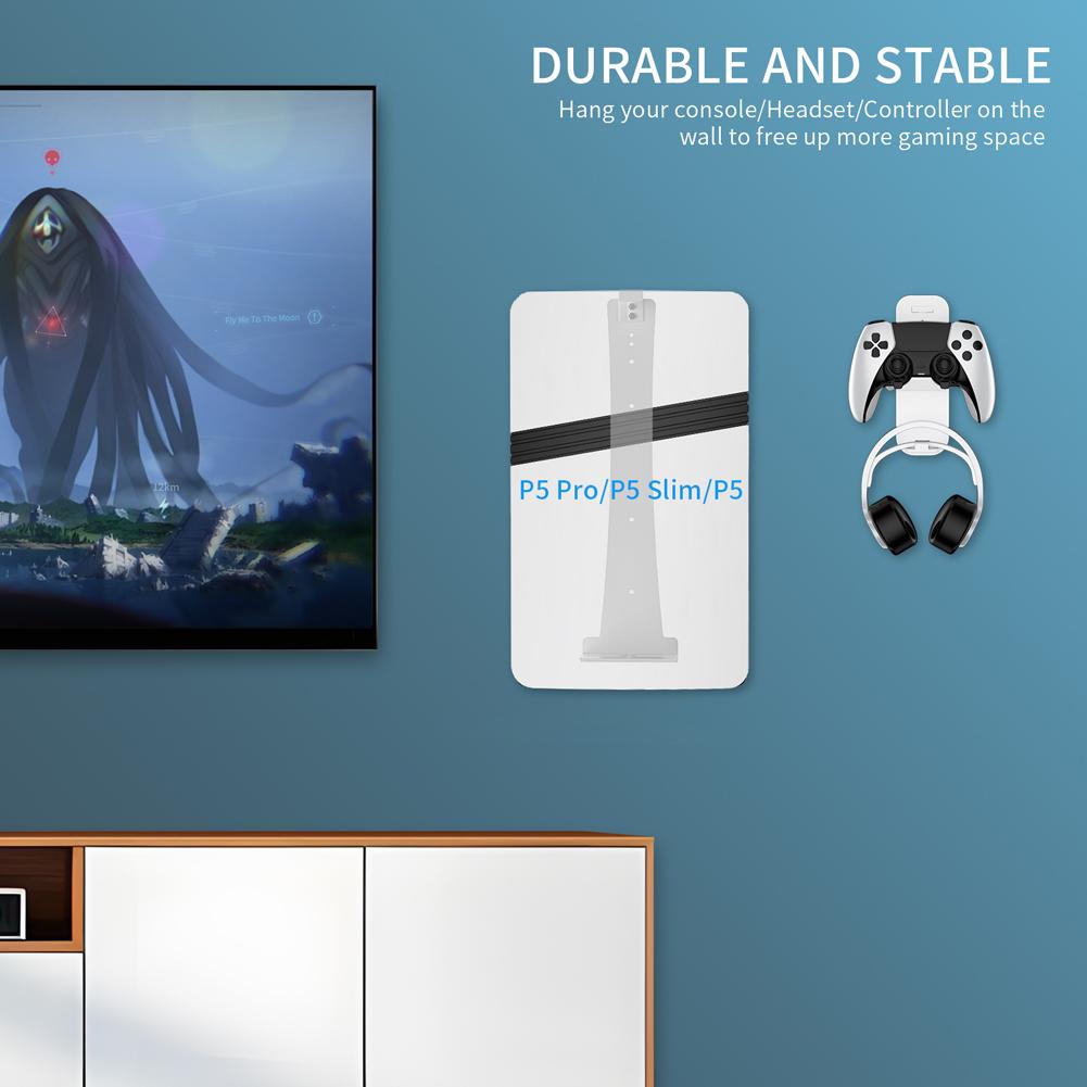 For PS5/PS5 Slim/PS5 Pro Console Wall Mount Storage Hook Set Controller Headset Hanger Host Wall Mount Bracket for PlayStation 5