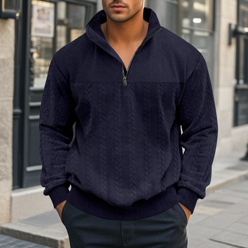 Men Loose Large Size Half Zip Stand Collar Long Sleeve Pullover Sweatshirt