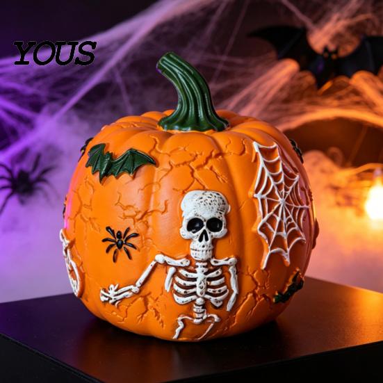 Festive Party Atmosphere Lights Halloween Light Up Pumpkin Decor, Resin LED Glowing Lantern Figurine, Spooky Led Skull Night Tabletop for Indoor