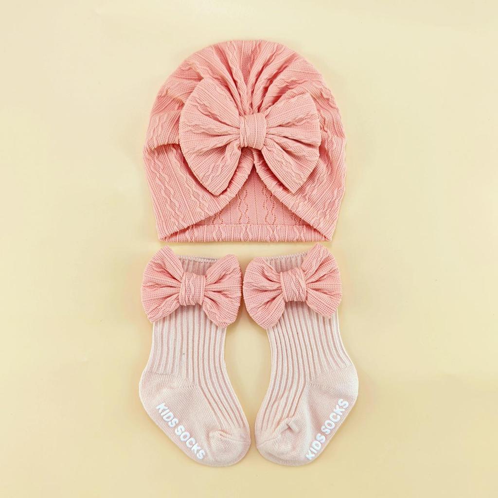 Baby Bow Headband & Socks Set - Newborn Hat & Accessory Bundle