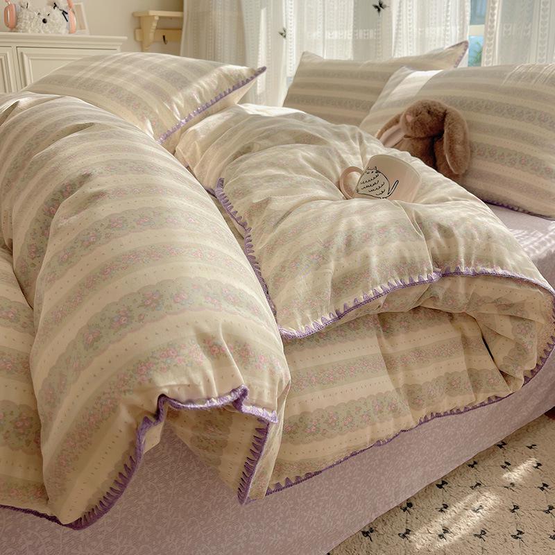 Ins Style 100% Pure Cotton Bedding Set: Duvet Cover and Sheet, Available In Four-Piece or Single Three-Piece Options