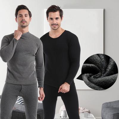 2 Pcs/Set Winter Men Thermal Underwear Set Round Neck Long Sleeve Warm Thick High Elasticity Slim Fit Open Crotch Men Pajamas Set Sports Top Pants Set