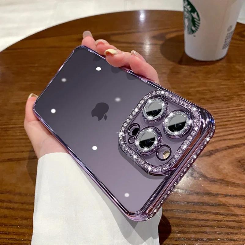 Glitzernder Diamant Kamera Schutzhülle für iPhone 14 11 12 13 16 17 Pro Max Air 15 16 Plus X Xr Xs Mädchen Silikon Hülle