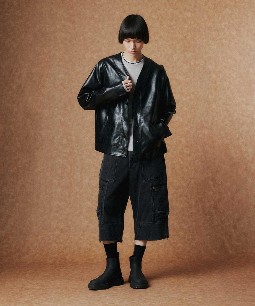 Wmc Collarless Fox Leather Jacket_Black