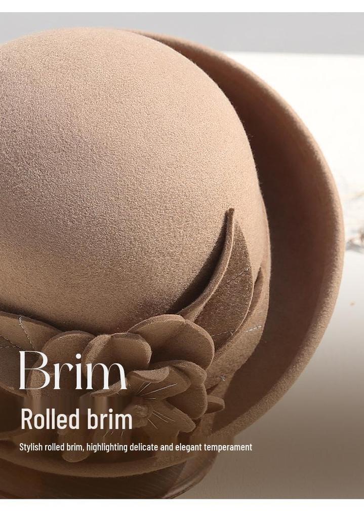 Women's Retro Wool Felt Bucket Hat - Elegant Folded Brim for Autumn/Winter