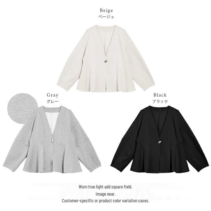 V-neck Ruffle Waist-Cinching Slim Short Jacket for Women - Spring/Autumn 2025 Collection
