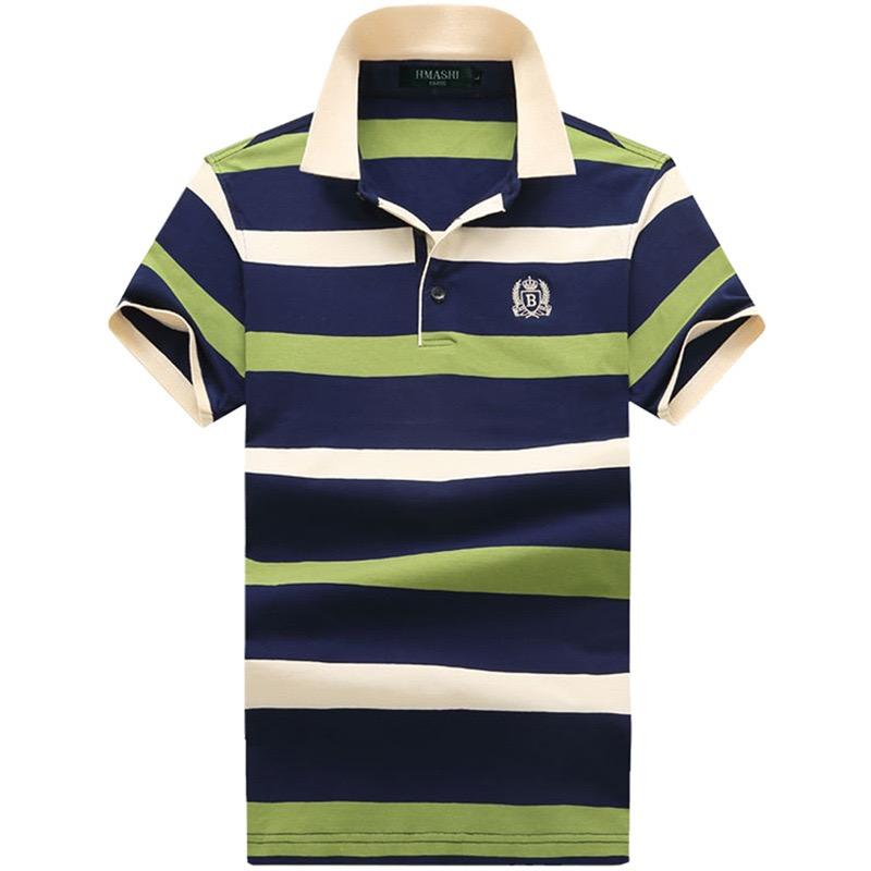 TrendHub Striped Polo Shirt Men Short Sleeve Business Casual Polo Shirt Gent Slim Fit Cotton Breathable Fashion Polo
