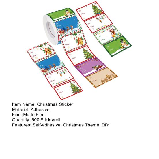 500Pcs/Roll Christmas Gift Tags Cartoon Santa Snowman Reindeer Tree To And from Name Tags DIY Present Box Greeting Card Envelope Self-adhesive Label
